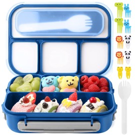 1300 ml Bento Box,Lonchera para Adultos/Niños,Caja de almuerzo con cuchara y cubiertos,4 Compartimentos,Apto para Microondas,Lavavajillas y Congelador,Sin BPA(Azul)