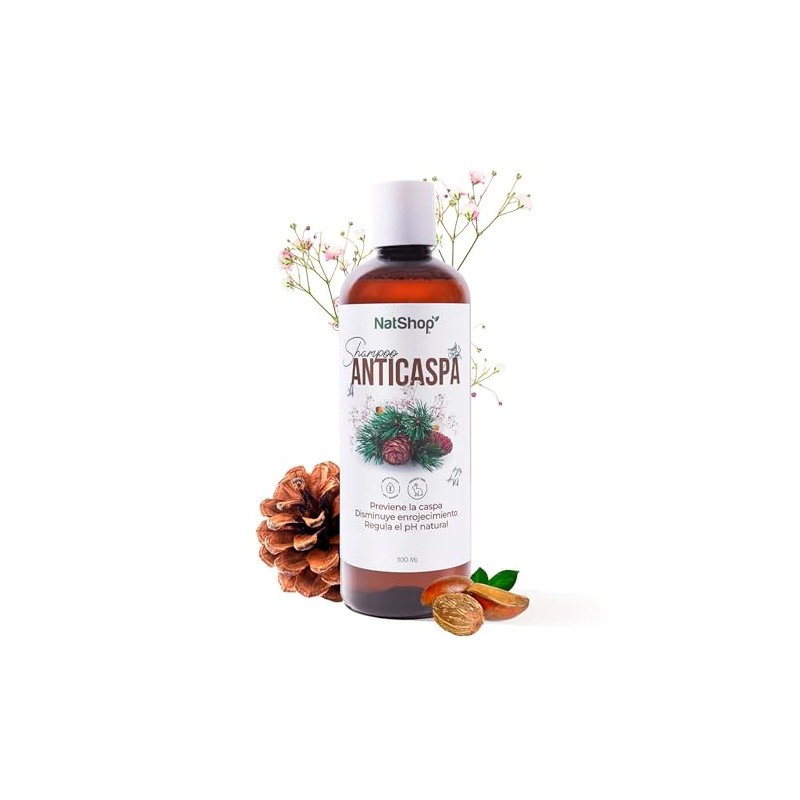 NATSHOP Shampoo Anticaspa Natural de Flor de Campo 500ml Controla
