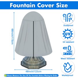 Tryitsbest 48" x 68" Fountain Cover,420D Oxford Cloth Garden Fountain Statue Cover with Silver Coating,Waterproof Fountain Protector with Drawstring for Winter Outdoor Patio Fountain (Gray)