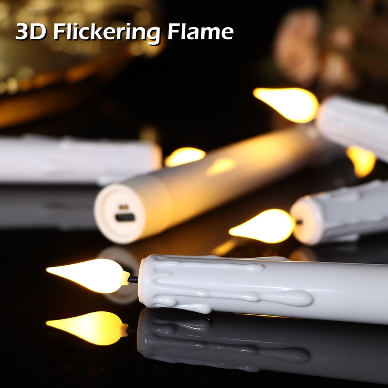 FREEPOWER 6PCS Rechargeable LED Flameless Taper Candles with Remote Timer,Battery