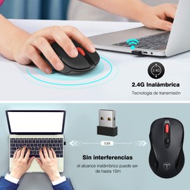 TERPORT F10 Mouse Inalámbrico 2.4G, Mouse Ergonómico de 2400 DPI de 6 Botones, Ratón Oficina con 5 Niveles de DPI Ajustable, Portátil Ratón Muy Bajo Consumo de Energía, Simétrico, Para manos pequeñas