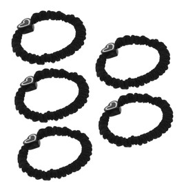 OATIPHO 5pcs Heart Accent Black Hair Ties Elastic Ponytail Holders for Women No Damage Strong Flexible Bands Stylish Hair Styling Headwear