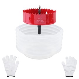 Nicerity 4-1/8 Inch Hole Saw with 125mm Dust Bowl Catcher for Recessed Lights, 105mm Hole Cutter in Bi-Metal with Arbor for Wood, Plastic Board, Ceiling, Drywall, Include Hex Key & Gloves