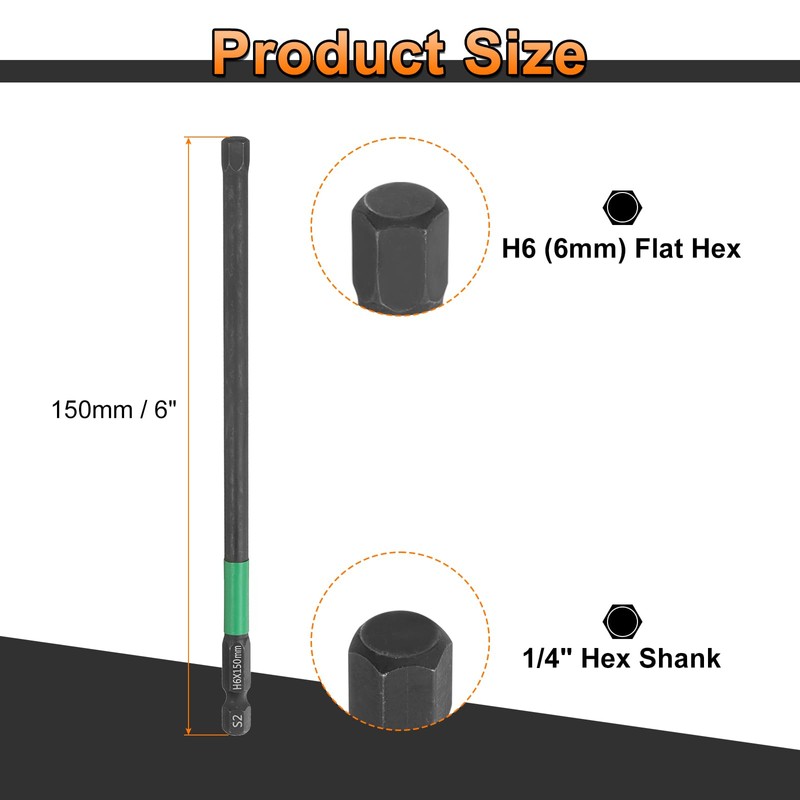 HARFINGTON 5pcs H6 Flat Hex Head Screwdriver Bit 6mm Metric
