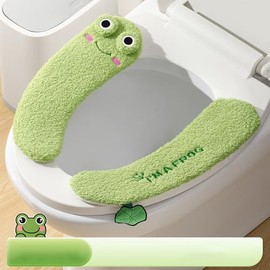 Cute Frog Toilet Seat Cover, Thickened Winter Warm Toilet Mat, Full Coverage, Soft & Comfortable, Universal Fit for All Toilet Types, Easy to Clean, Anti-Slip PU Backing (Green)