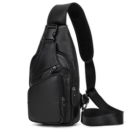 newsbirds Men's Genuine Leather Chest Bag Shoulder Bag Sports Outdoor Shoulder Bag Hiking Backpacks, 9455 Black, Retro
