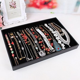 Wudygirl 20 Hooks Necklace Display Case for Jewelry Showcase Drawer Necklace Organizer Tray Stackable, Black (Necklace Tray)