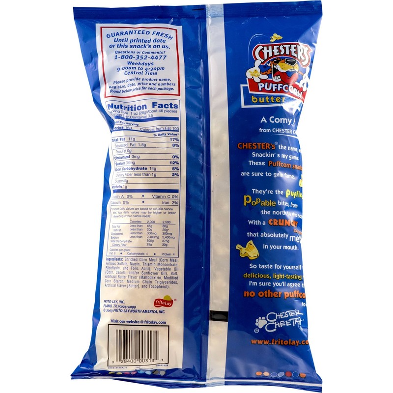 Chester's Butter Flavored Puffcorn Snacks, 3.5oz Bags (Pack of 12)