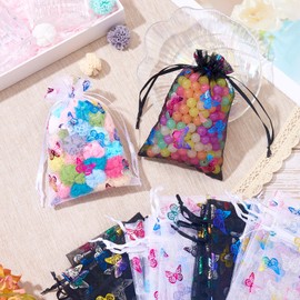 Craftdady 30 pcs Butterfly Organza Favor Bags Black White Drawstring Jewelry Gift Bags Colorful Butterfly Mesh Wedding Favor Bags for Makeup Jewelry Goodie Candy