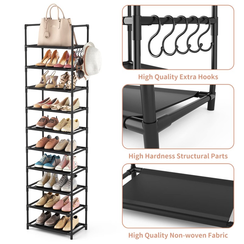 LANTEFUL 10 Tiers Tall Shoe Rack 20-25 Pairs Boots Organizer