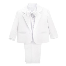 Dressy Daisy Toddler Boy' 5 Pcs Set Formal Tuxedo Suits No Tail Wedding Christening Outfits Size 3T White, 057
