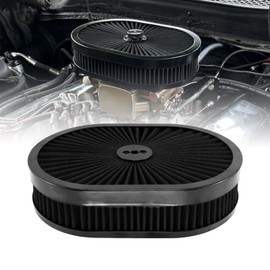 RYANSTAR RACING 12" x 2" Oval Air Filter Assembly Kit Includes Flow-Thru Lid Washable Air Filter Element Compatible with Chevy Ford GMC Black