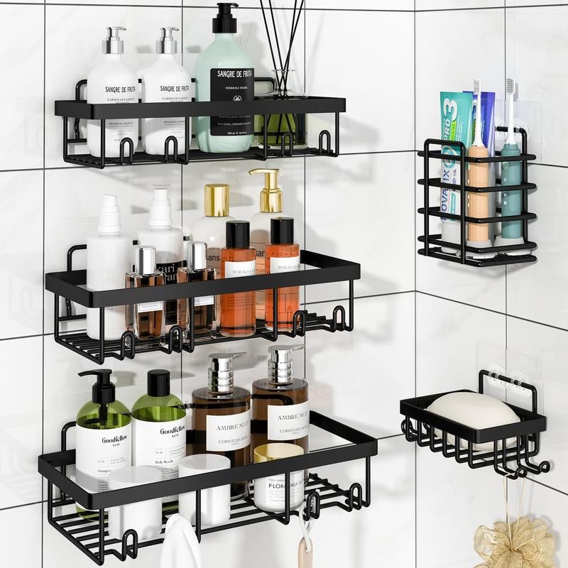 5 PCs Large Storage Shower Caddy,Stainless Steel Material,No Drilling Installation,Great