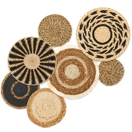 7 Pieces Wall Baskets Bohemian Handmade Wall Decor Rattan Round Rattan Wall Decor Placemats for Bedroom Dining Room Office