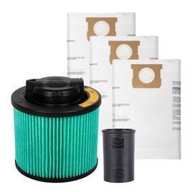 DEWALT Shop Vac HEPA Filter Replacement, 3-Pack Dust Bags & Tool Adapter