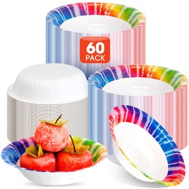 FillTouch Tie Dye Paper Bowls Bulk 16 oz Disposable Paper Bowls 7 Inches Soup Bowls for Hot Cold Food Snack Milk Cereals Salads Dinner Birthday Party Supplies Decorations(60 Pcs)