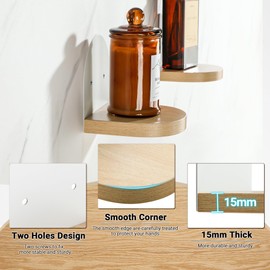 SAYAYO Small Floating Shelves for Wall Set of 4, Wooden Wall Shelves with White Metal Shelf Brackets for Small Objects, Heavy Duty Rustic Decor for Bedroom, Living Room, 10x10cm, Round Style