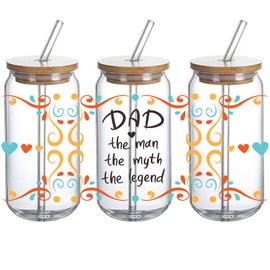 UV DTF Glass Cup Wrap Transfer - Gift for Dad from Daughter, Wife Dad The Man The Myth The Legend UVDTF Transfers Waterproof Decal for 16oz Glass Cups- Father Day Gift - 3PCS