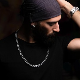 BAMIKI Cuban Link Chain Necklace for Men, 10MM Diamond-Cut Stainless Steel Two Tone Cuban Link Chain 18/20/22/24 Inch Blue/Black/Gold-Silver Necklace for Women Hypoallergenic Hip Hop Jewelry Gifts