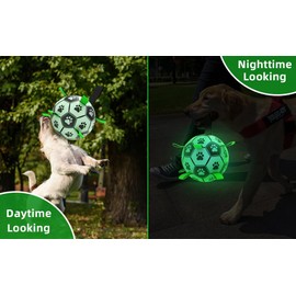 QDAN Dog Ball, Glow in The Dark Dog Toys, Light Up Soccer Ball for Dogs, Outdoor Dog Toys, Doggy Water Toy, Puppy Birthday Gifts for Medium Large (8 Inch)