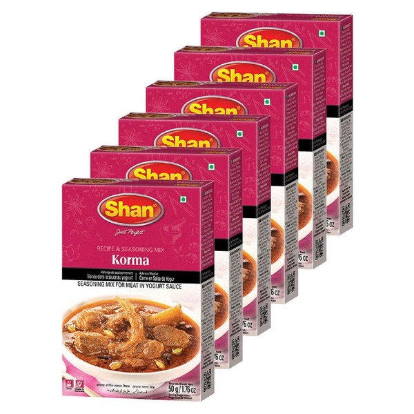 Shan - Korma Masala Seasoning Mix (50g) - Spice Packets for Meat in Yogurt Sauce (Pack of 6)