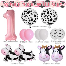 Cow Balloons, Holy Cow Im One Birthday Decorations Girl Cow Print Balloons 1st Birthday Party for Cow Farm Animal Theme Cowgirl First Birthday Party Supplies