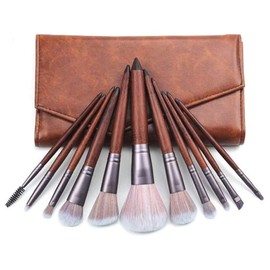 Juegos de brochas de maquillaje - 11PCS Mango de madera Polvo de pelo de fibra sintética suave Rubor Líquido Delineador de ojos Sombra de ojos Brocha for cejas Regalo de elección para mamá, espo