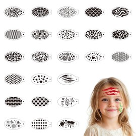 PLIGREAT 24 Pcs Face Paint Stencils Reusable Face Body Painting Stencils Tattoo Painting Templates Flower Star Leopard Dot Print Stencils for Party Painting Makeup Temporary Tattoos, 5.51" x 2.95"