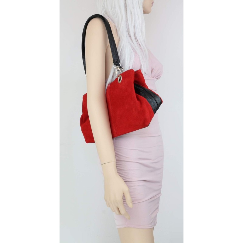 Girly HandBags Italian Suede Leather Shoulder Bag (Fuchsia)