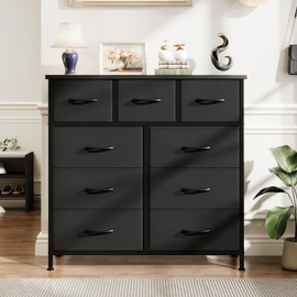 Jocoevol Fabric Dresser for Bedroom with 9 Drawers - Sturdy Steel Frame, Wooden Top & Easy Pull Chest of Drawers with Fabric Bins, Storage Organizer for Closet, Guest Room, Entryway (Black)