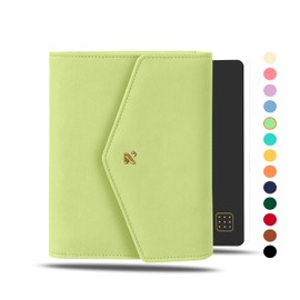 NEORAH — A6 Notebook SLEEVE with Envelope Flap Closure + Dotgrid JOURNAL | Faux Leather Sleeve + Penloop | Bookmarks | Front & Back pocket | 4 Card Slots - LIGHT GREEN