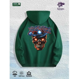 Cosmic Skull Graphic Hoodie 100% Cotton US Warehouse 7 ColorsColor: Army Green, Size: M