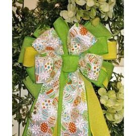 HANDMADE SPRING EASTER EGG BOW WIRED BOW FLORAL EASTER BASKET WREATH LIGHT POST # 57 rb