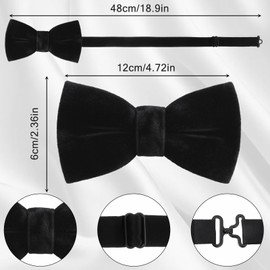 Mabor Men's Black Velvet Bow Tie - Pre-Tied Adjustable Necktie for Formal Wear, Weddings & Business Events