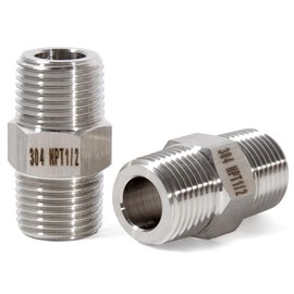 1/2" Male x 1/2" Male Hex Nipple Pipe Fittings, 304 Stainless Steel 1/2 inch NPT Male Threaded Pipe Adapter Fittings Equal Nipples Connectors for Plumbing/Gas/Hydraulic Lines (2-Pack)