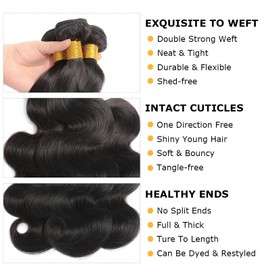 12A Human Hair Bundles 14 16 18 Inch Body Wave Bundles Human Hair (Natural Black 3 Bundles Body Wave, 14 16 18 inch)