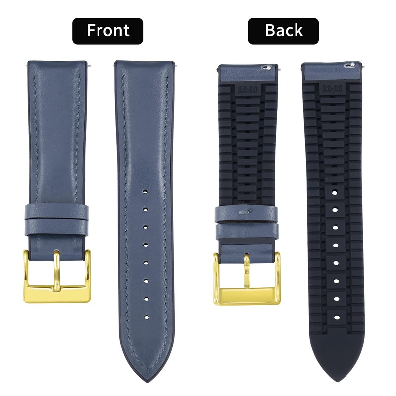 BINLUN Leather Watch Band, Inner Rubber, Breathable, Hybrid, Quick Release