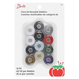 Dritz 950 Bobbins, Class 66, Plastic Pre-Filled, Basic Colors (12-Count) , White