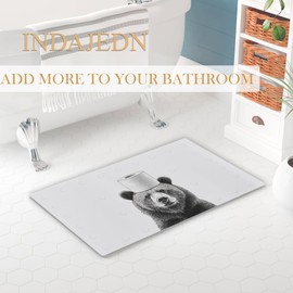 INDAJEDN Funny Bear Bathtub Mat Non Slip 15.7x27.6 Inch, Bath Shower Mats for Tub Kids Adults Bathroom Floor with Drain Holes and Suction Cups, Bear Bathroom Decor, Machine Washable