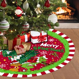 Christmas Tree Skirt, 48 Inch Soft and Funny Trimmed Merry Christmas Tree Collar Farmhouse Xmas Holiday Party Decoration (red)