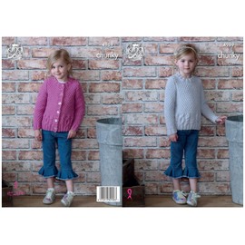 King Cole Childrens Chunky Knitting Pattern Girls Cabled Cardigan & Sweater (4969)
