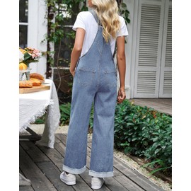 Roskiky Women's Denim Loose Fit Wide Leg Bib Stretch Baggy Jeans Y2K Comfy Jumpsuit Women's Elegant, Soft Sky Blue