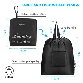 GOGOODA Travel Laundry Bags with Drawstring Closure XL Large Foldable Dirty Clothes bags with Handle Heavy Duty and Washable for College Dorm Travelling Camping, 2 Pack, Black & Dark Blue