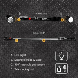 EWK Dual-Head Magnetic Pick Up Tool with 15 Lumen LED, 360° Swivel Extendable Flashlight with Magnet Holds Up to 4 lbs