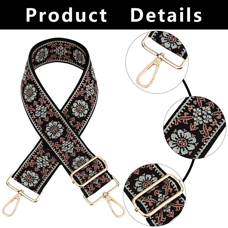 Handbag Strap Green Handbag Shoulder Adjustable Bag Straps with Embroidery