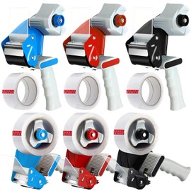 Dunzoom 6 Pack Packing Tape Dispenser Gun with 6 Roll 2 Inch Gun 2.7 Mil Heavy Duty Packaging Tape for Shipping, Moving, Carton and Box Sealing