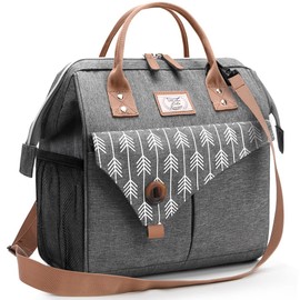 Lekesky Large Insulated Lunch Bag for Women 15L Lunch Bag for Work Lunch Tote,Grey with Arrow