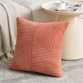 Fancy Homi 2 Packs Coral Big Decorative Throw Pillow Covers 24x24 Inch for Living Room Couch, Rustic Farmhouse Boho Home Decor, Soft Corss Corduroy Patchwork Accent Peach Square Cushion Case 60x60 cm
