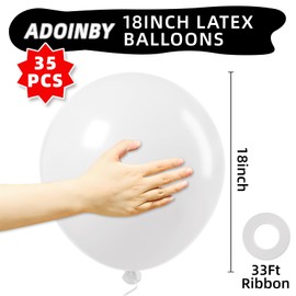Adoinby 18 Inch Balloons - 35Pcs Large Thick White Latex Balloons for Birthday, Baby Shower, Wedding, Graduation, Themed Party Decorations