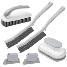 6Pcs Cleaning Brush Set, Scrub Brush, Sponge Scrubber, 2 Crevice Brushes, 2 Window Groove Brushes, Multipurpose for Bathroom,Kitchen, Bathtub,Shower,Tile & Floors